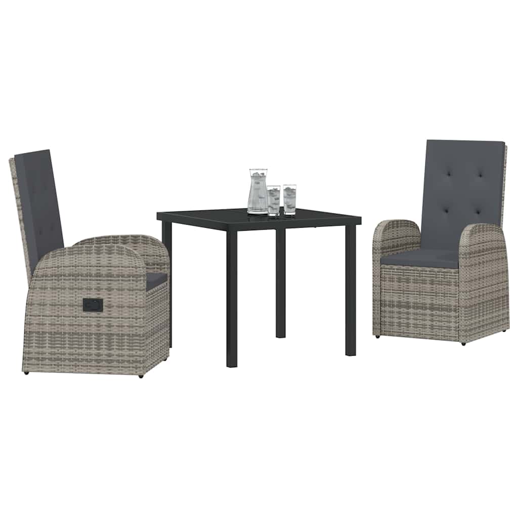 Garden Dining Set with Cushion 3 pcs Grey Poly Rattan