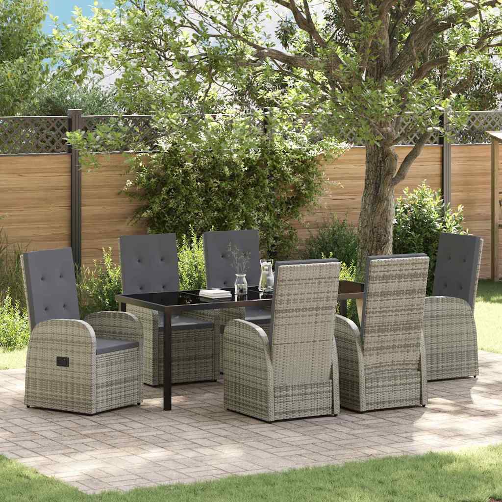 Garden Dining Set with Cushion 7 pcs Grey Poly Rattan