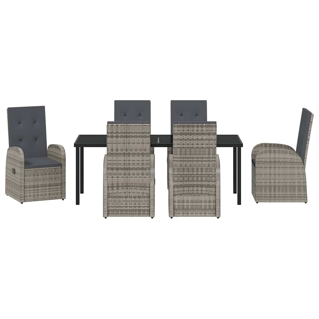 Garden Dining Set with Cushion 7 pcs Grey Poly Rattan