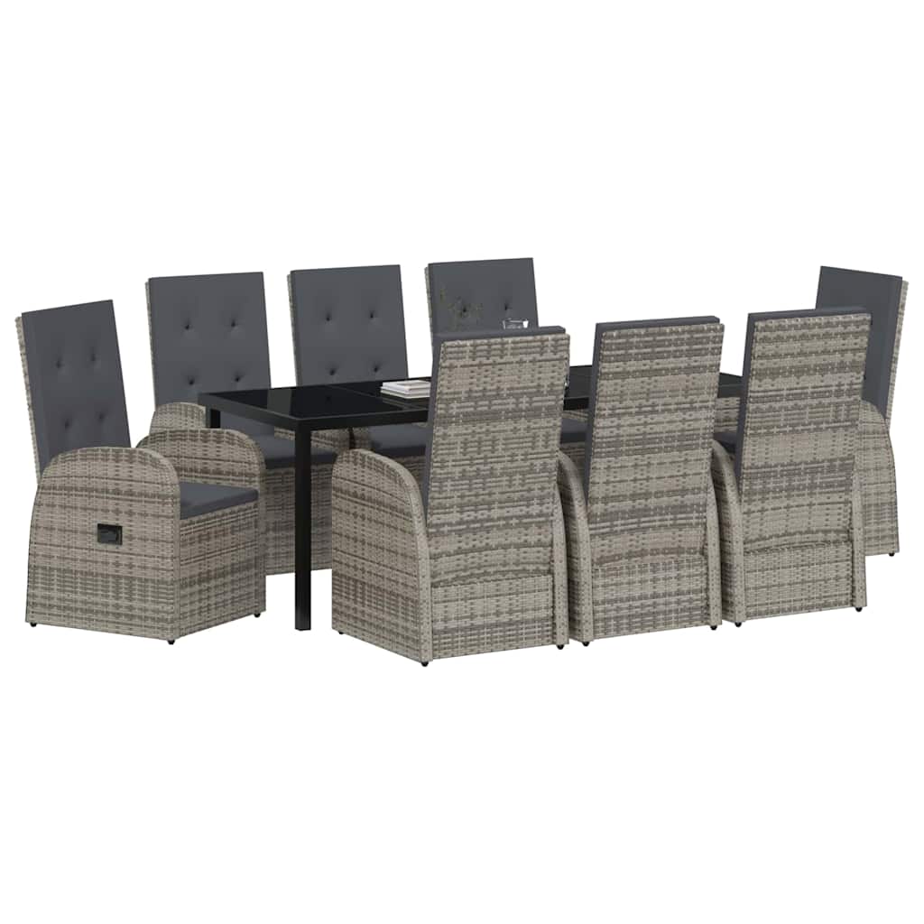 Garden Dining Set with Cushion 9 pcs Grey Poly Rattan