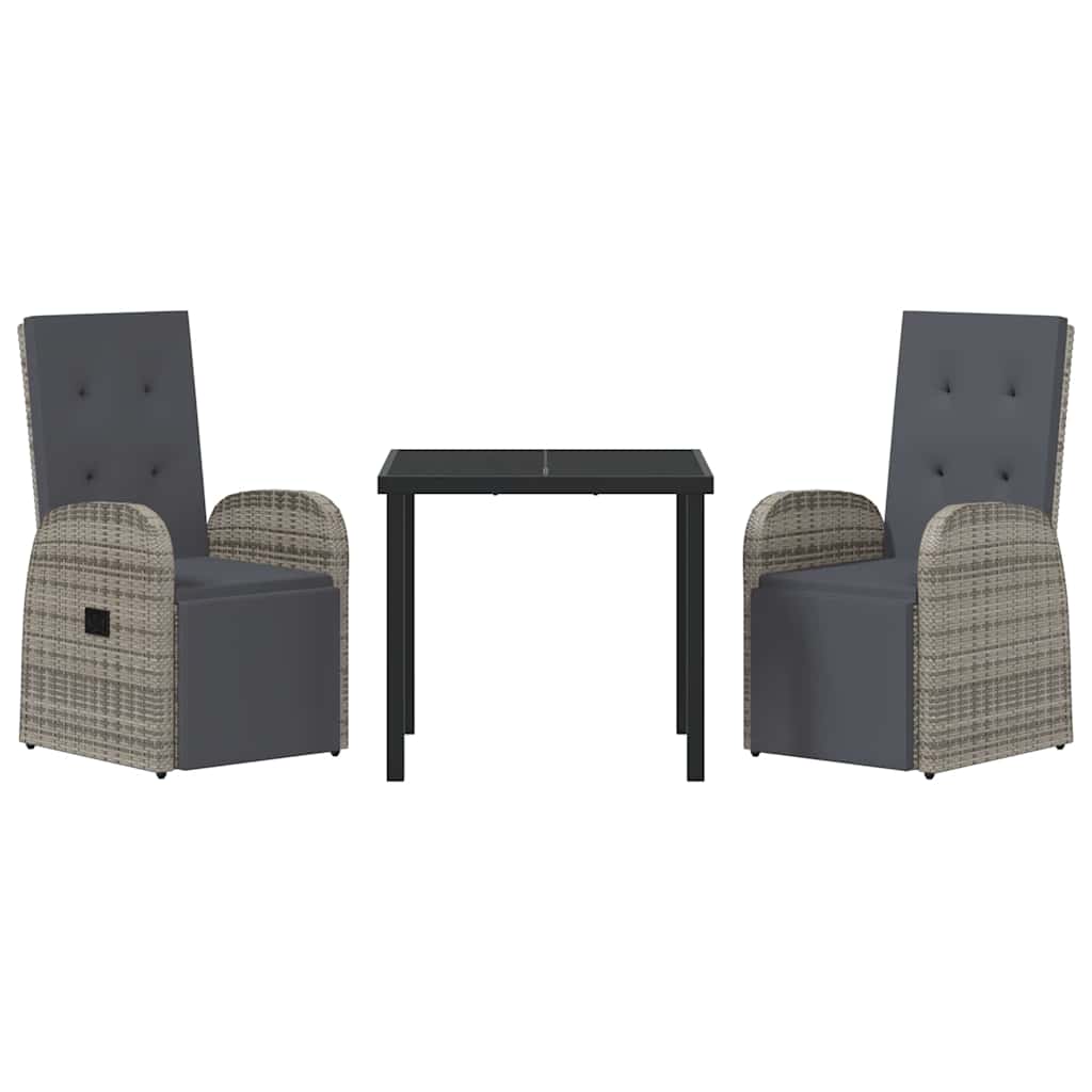 Garden Dining Set with Cushion 3 pcs Grey Poly Rattan