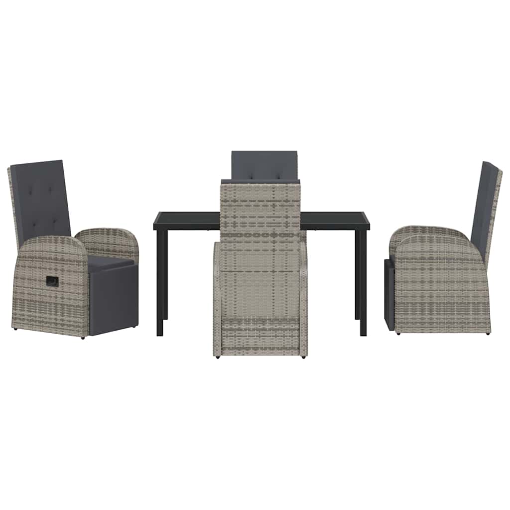 Garden Dining Set with Cushion 5 pcs Grey Poly Rattan