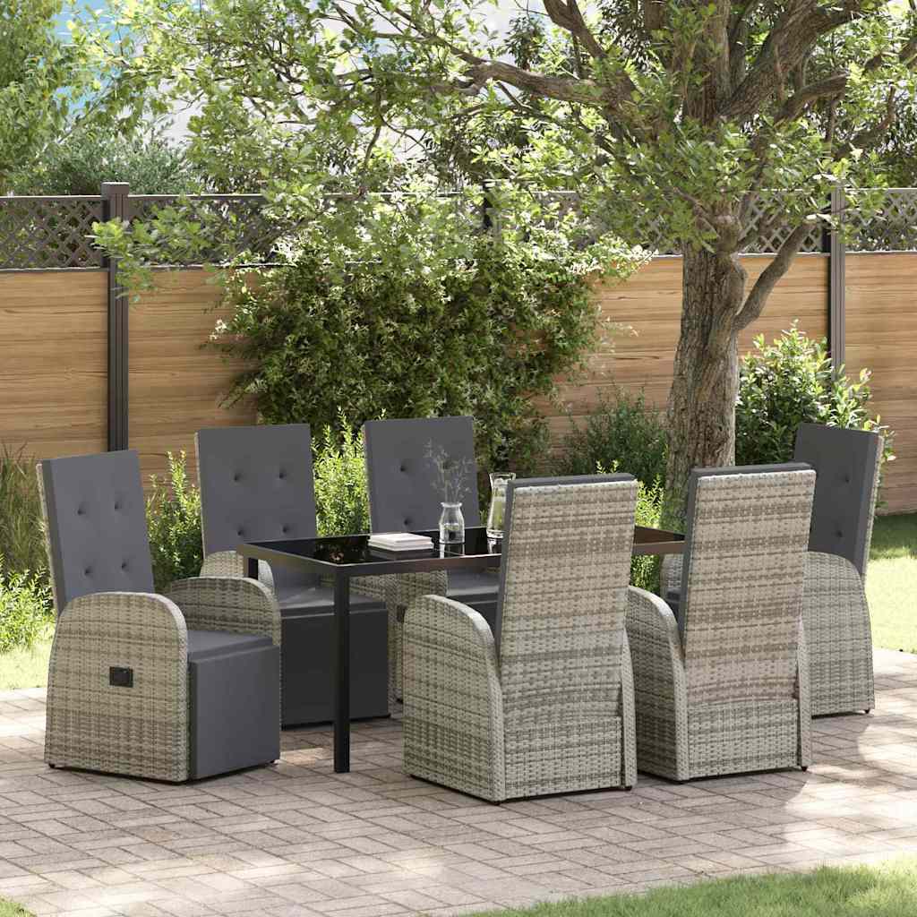 Garden Dining Set with Cushion 7 pcs Grey Poly Rattan