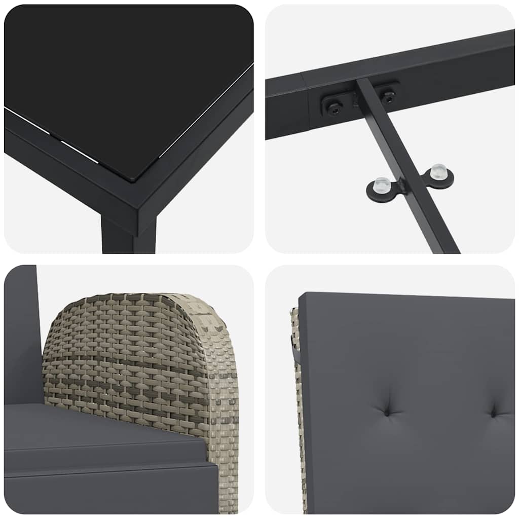 Garden Dining Set with Cushion 9 pcs Grey Poly Rattan