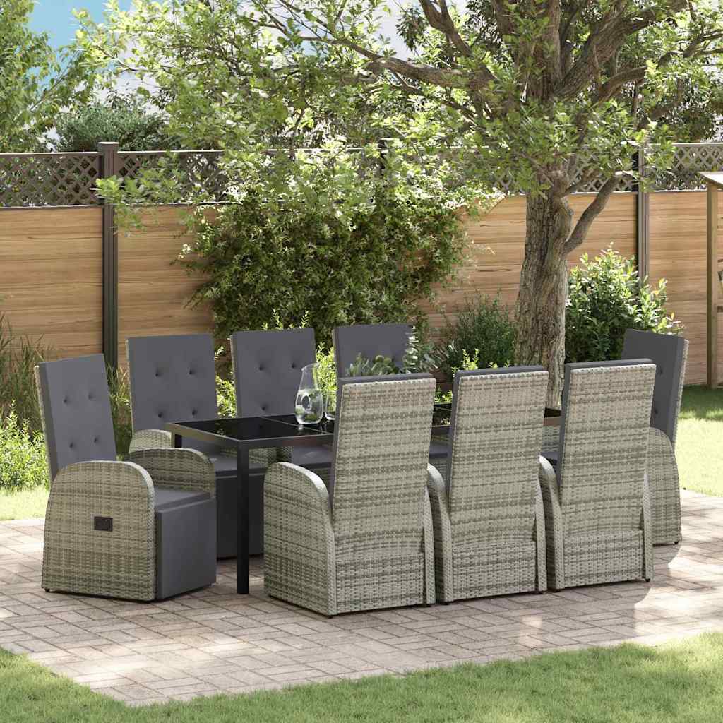 Garden Dining Set with Cushion 9 pcs Grey Poly Rattan