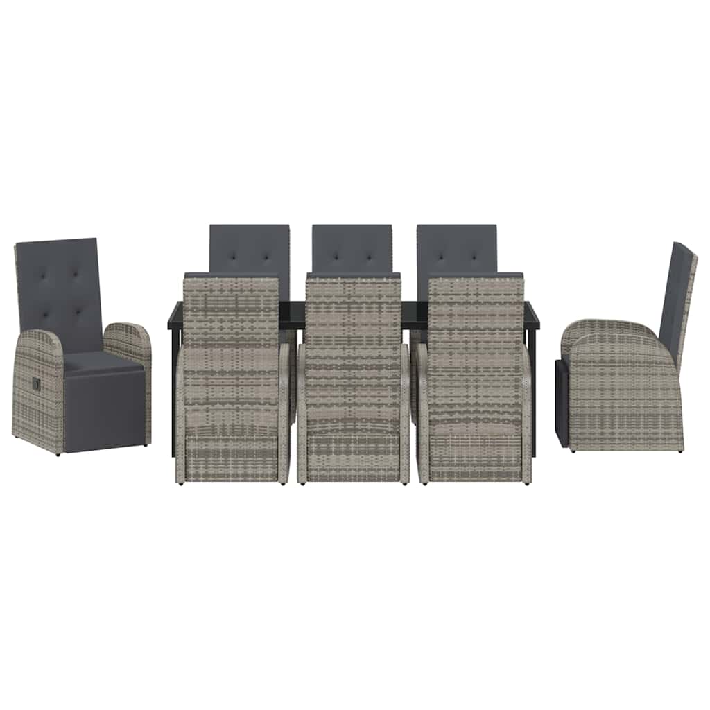 Garden Dining Set with Cushion 9 pcs Grey Poly Rattan