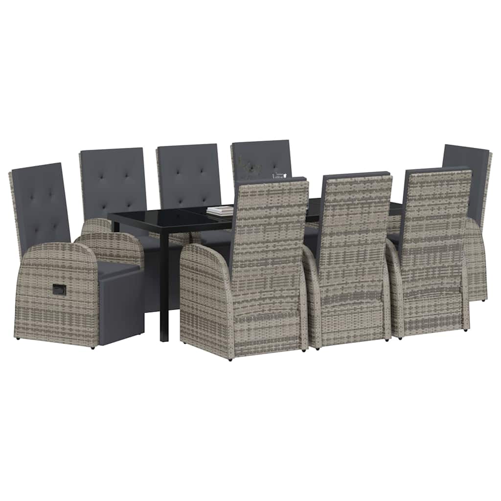 Garden Dining Set with Cushion 9 pcs Grey Poly Rattan
