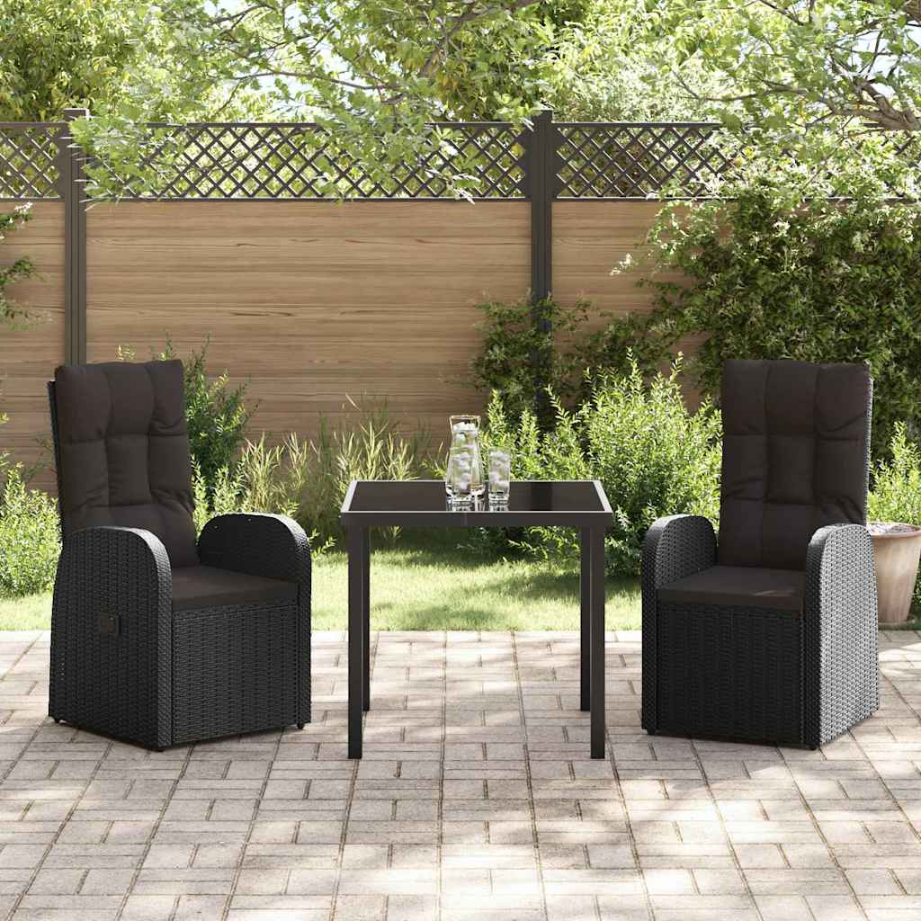 Garden Dining Set with Cushion 3 pcs Black Poly rattan
