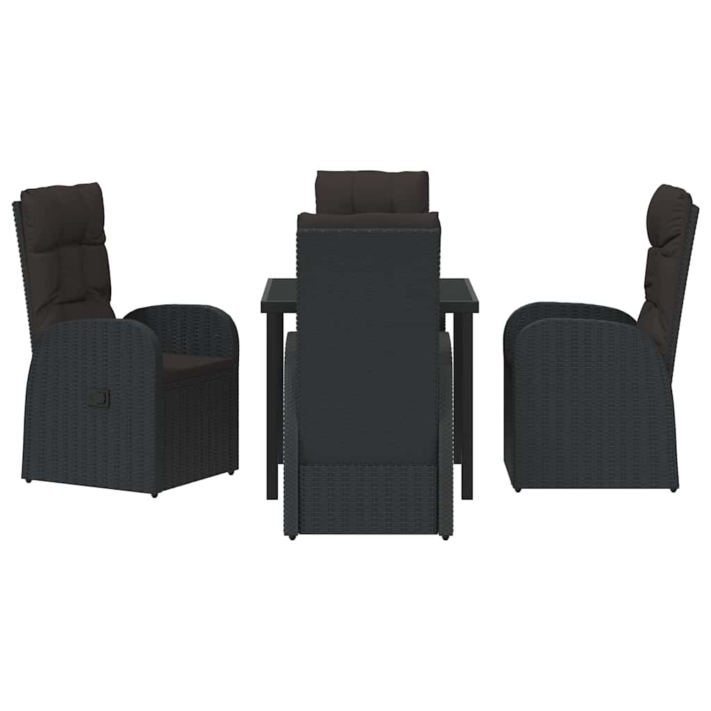 Garden Dining Set with Cushion 5 pcs Black Poly rattan