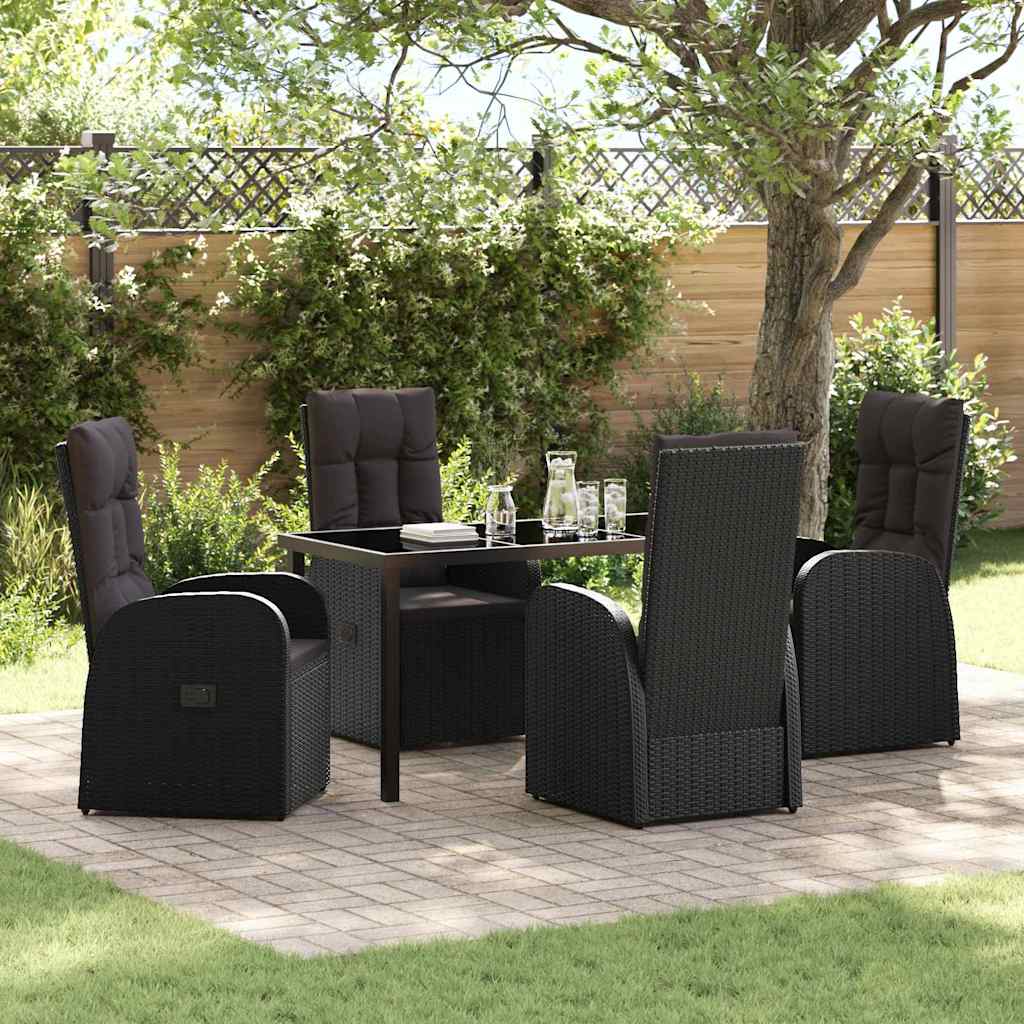 Garden Dining Set with Cushion 5 pcs Black Poly rattan