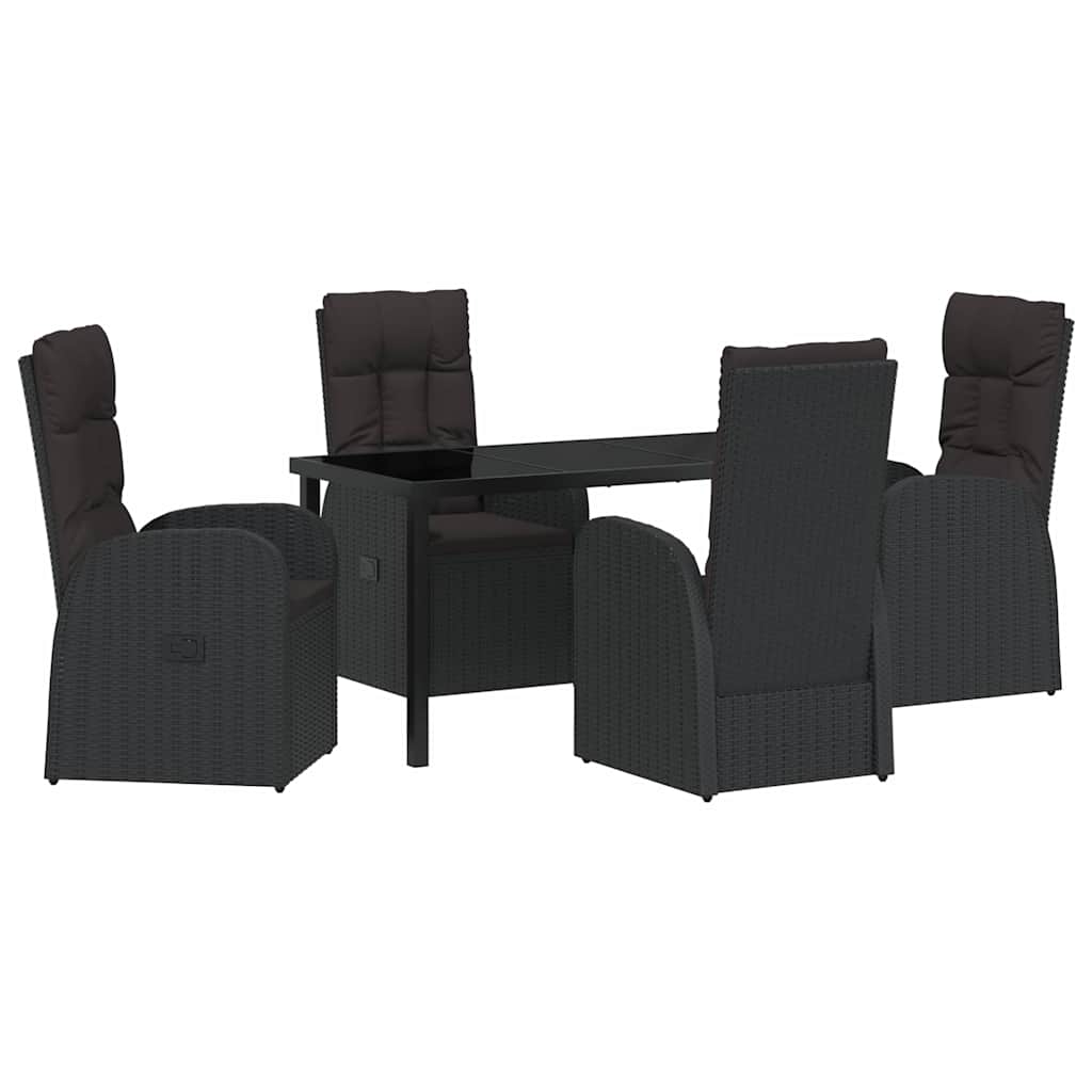 Garden Dining Set with Cushion 5 pcs Black Poly rattan