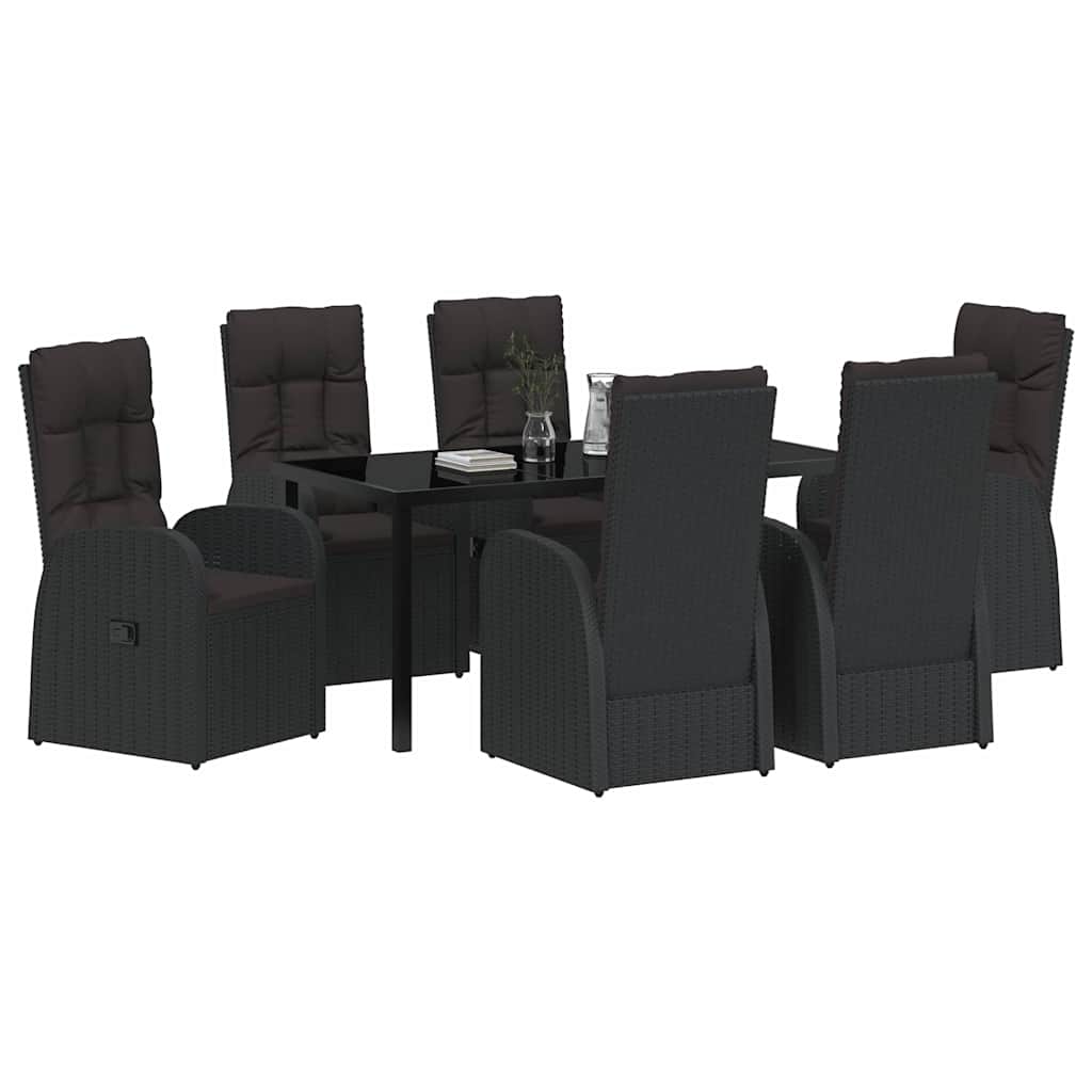 Garden Dining Set with Cushion 7 pcs Black Poly rattan