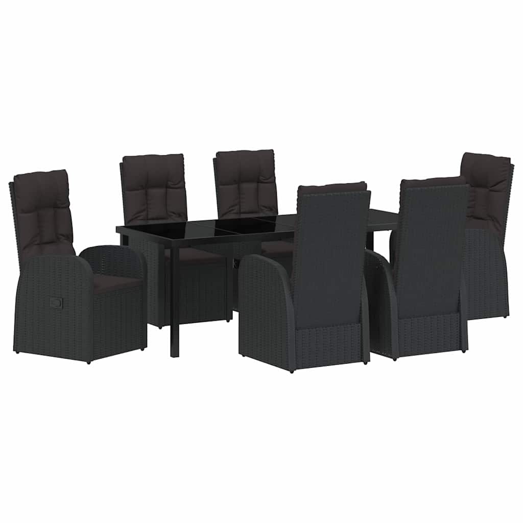 Garden Dining Set with Cushion 7 pcs Black Poly Rattan