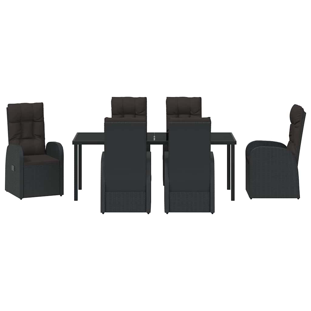 Garden Dining Set with Cushion 7 pcs Black Poly Rattan
