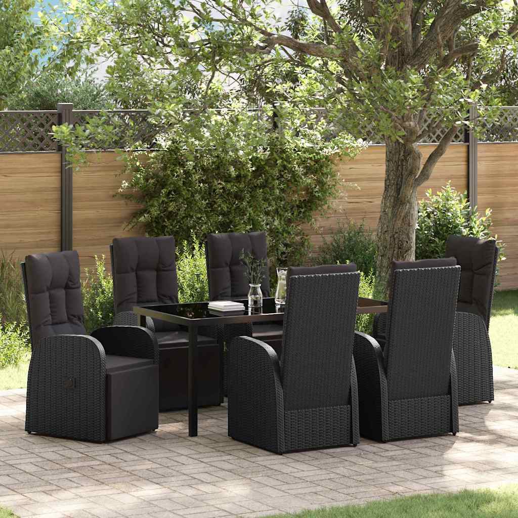 Garden Dining Set with Cushion 7 pcs Black Poly rattan