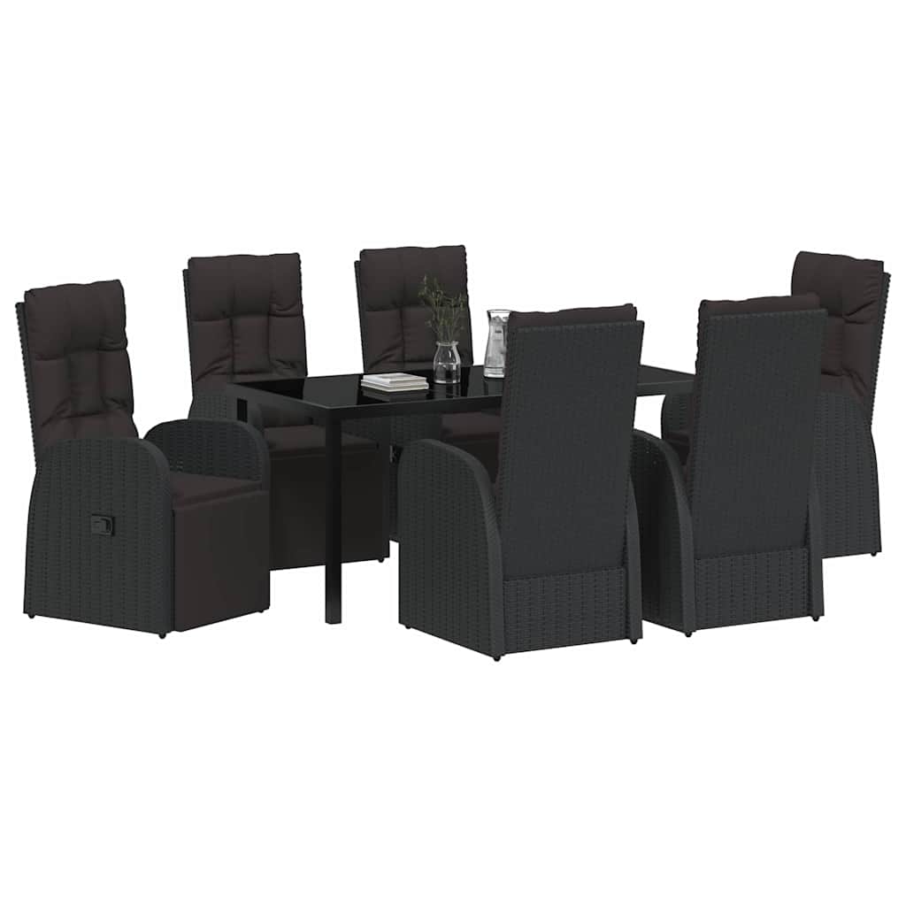 Garden Dining Set with Cushion 7 pcs Black Poly rattan