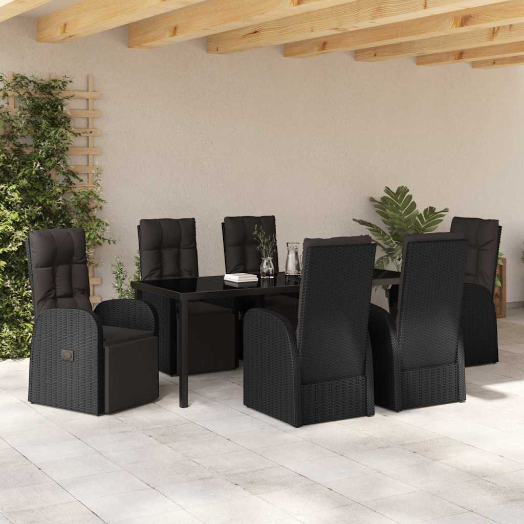 Garden Dining Set with Cushion 7 pcs Black Poly Rattan