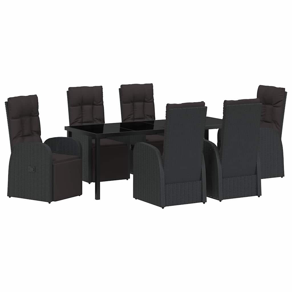 Garden Dining Set with Cushion 7 pcs Black Poly Rattan