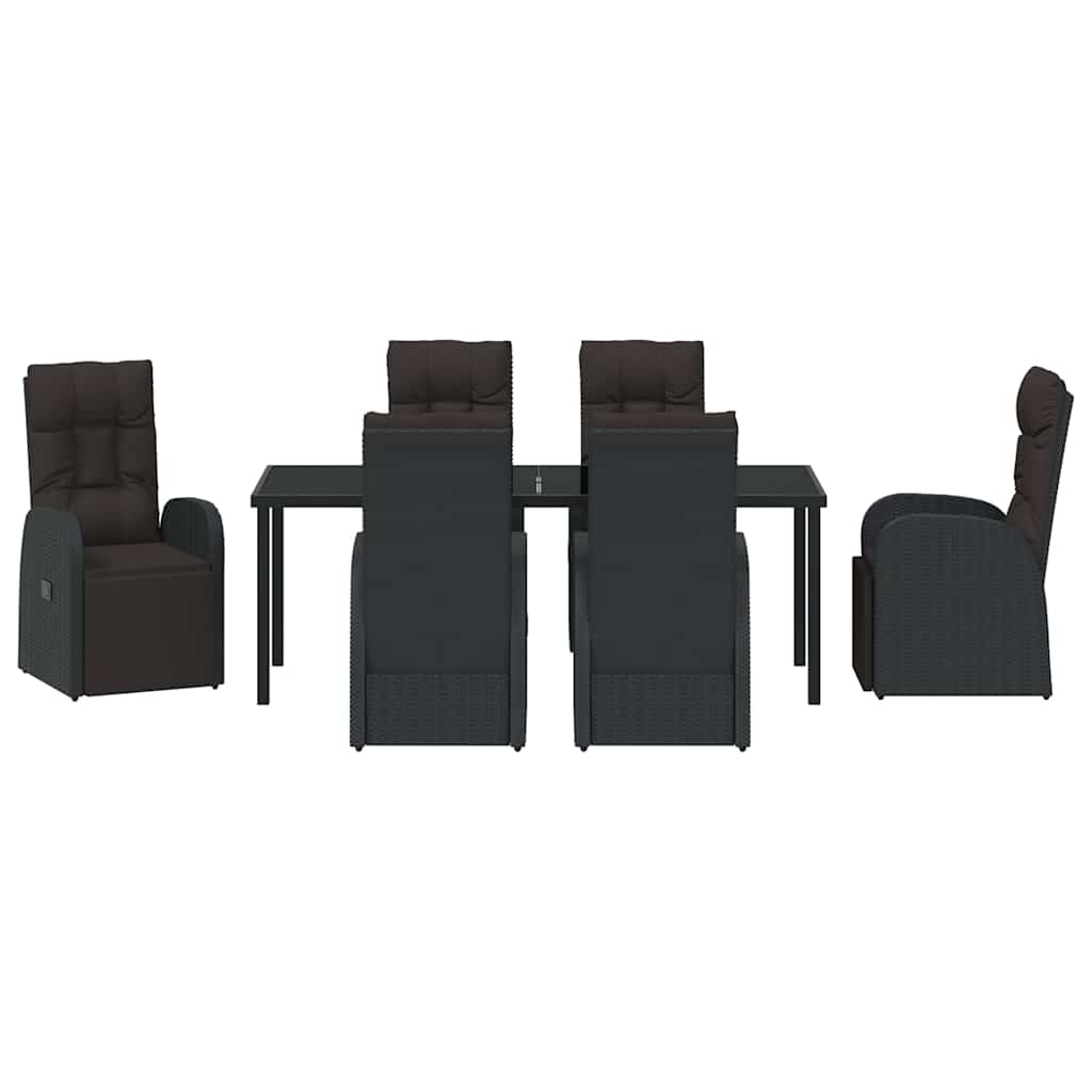 Garden Dining Set with Cushion 7 pcs Black Poly Rattan