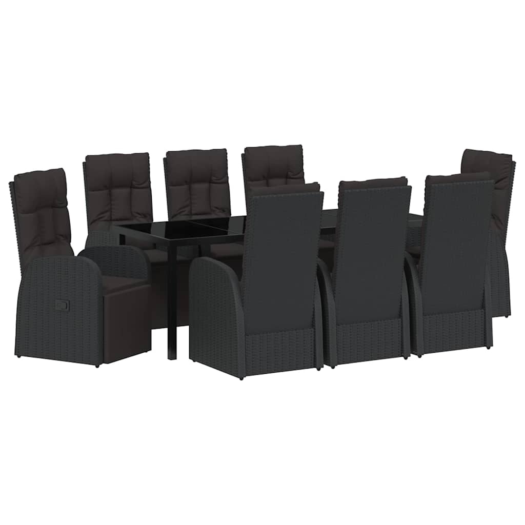 Garden Dining Set with Cushion 9 pcs Black Poly Rattan