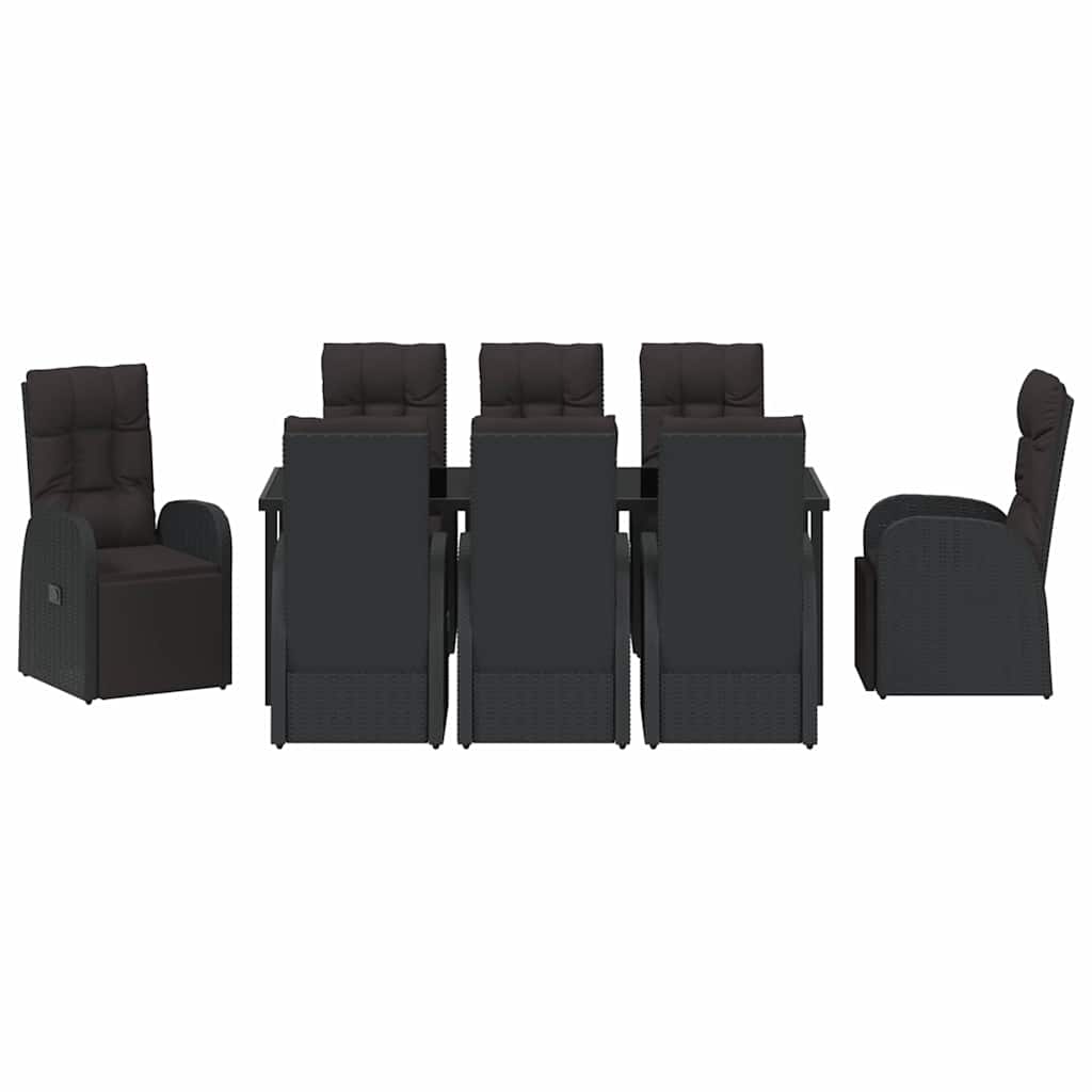 Garden Dining Set with Cushion 9 pcs Black Poly Rattan