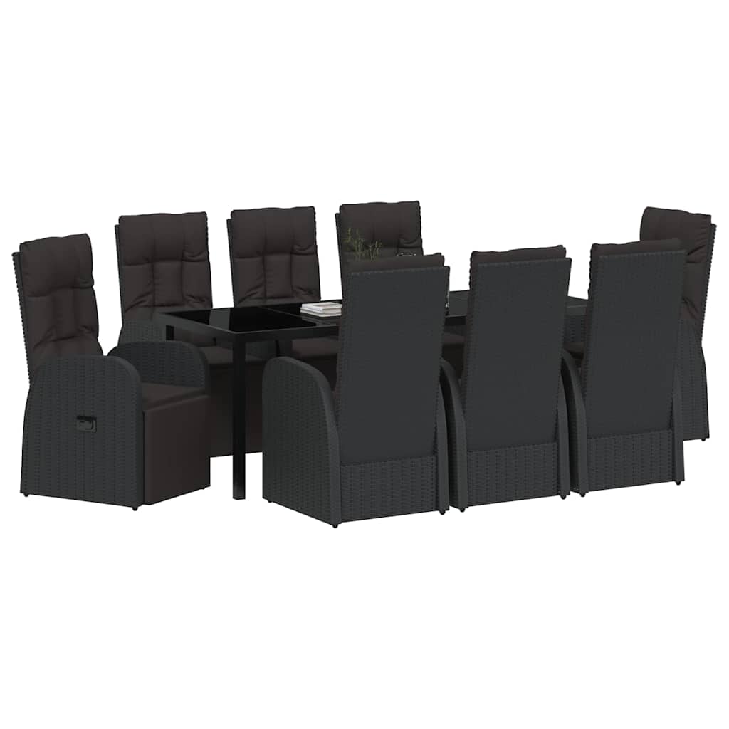 Garden Dining Set with Cushion 9 pcs Black Poly Rattan