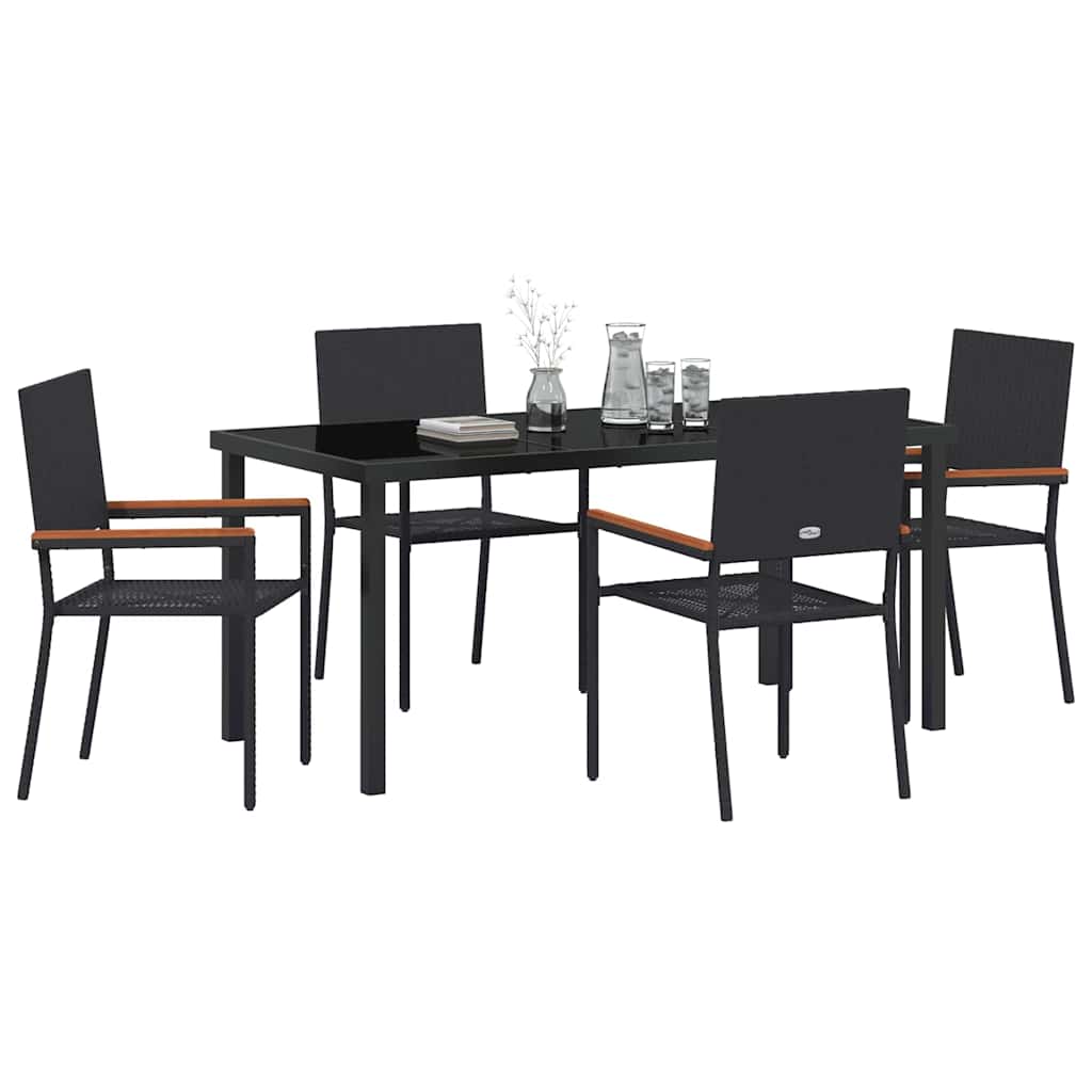 Garden Dining Set 5 pcs Black Poly rattan