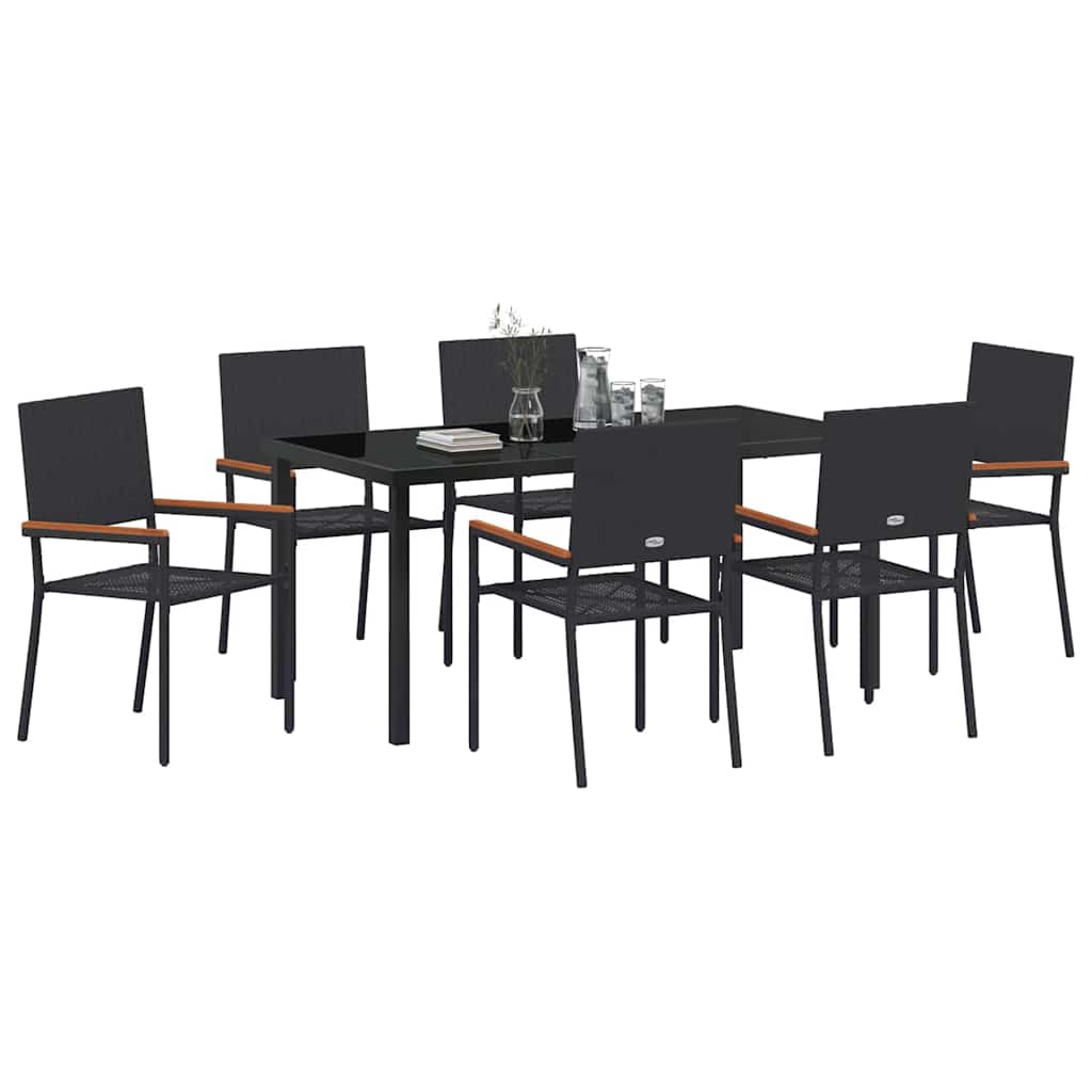 Garden Dining Set 7 pcs Black Poly rattan