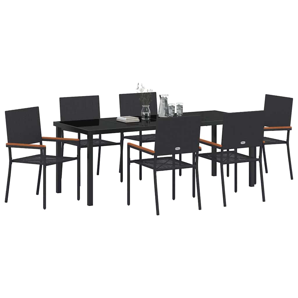 Garden Dining Set with Cushion 7 pcs Black Poly Rattan