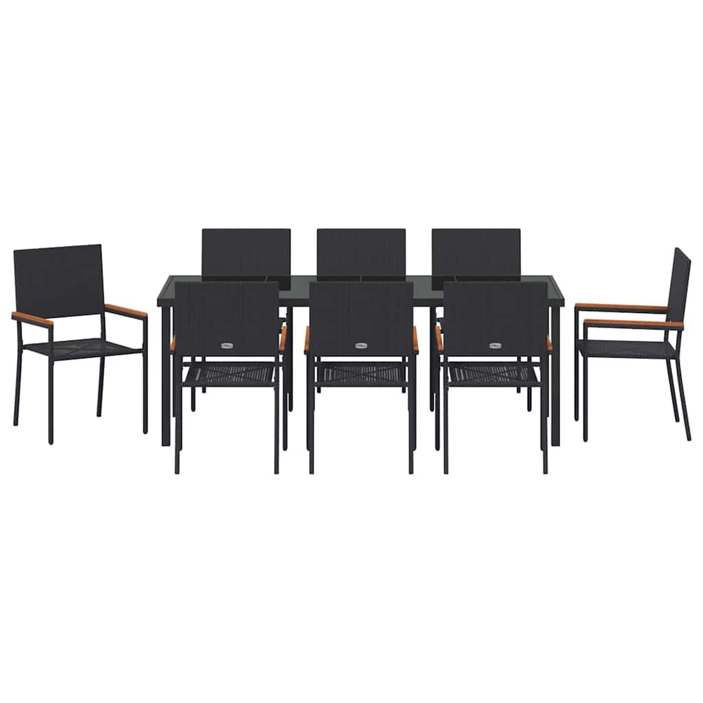 Garden Dining Set with Cushion 9 pcs Black Poly Rattan