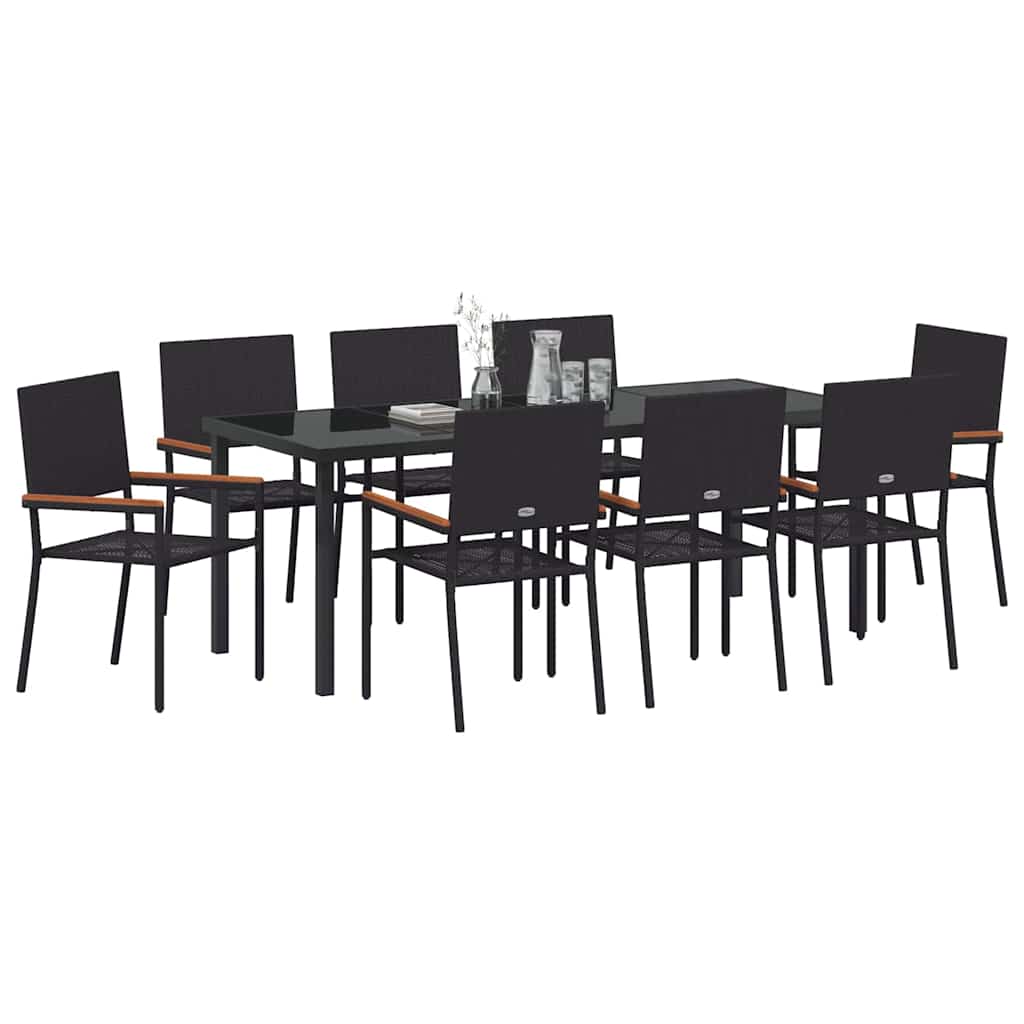 Garden Dining Set with Cushion 9 pcs Black Poly Rattan