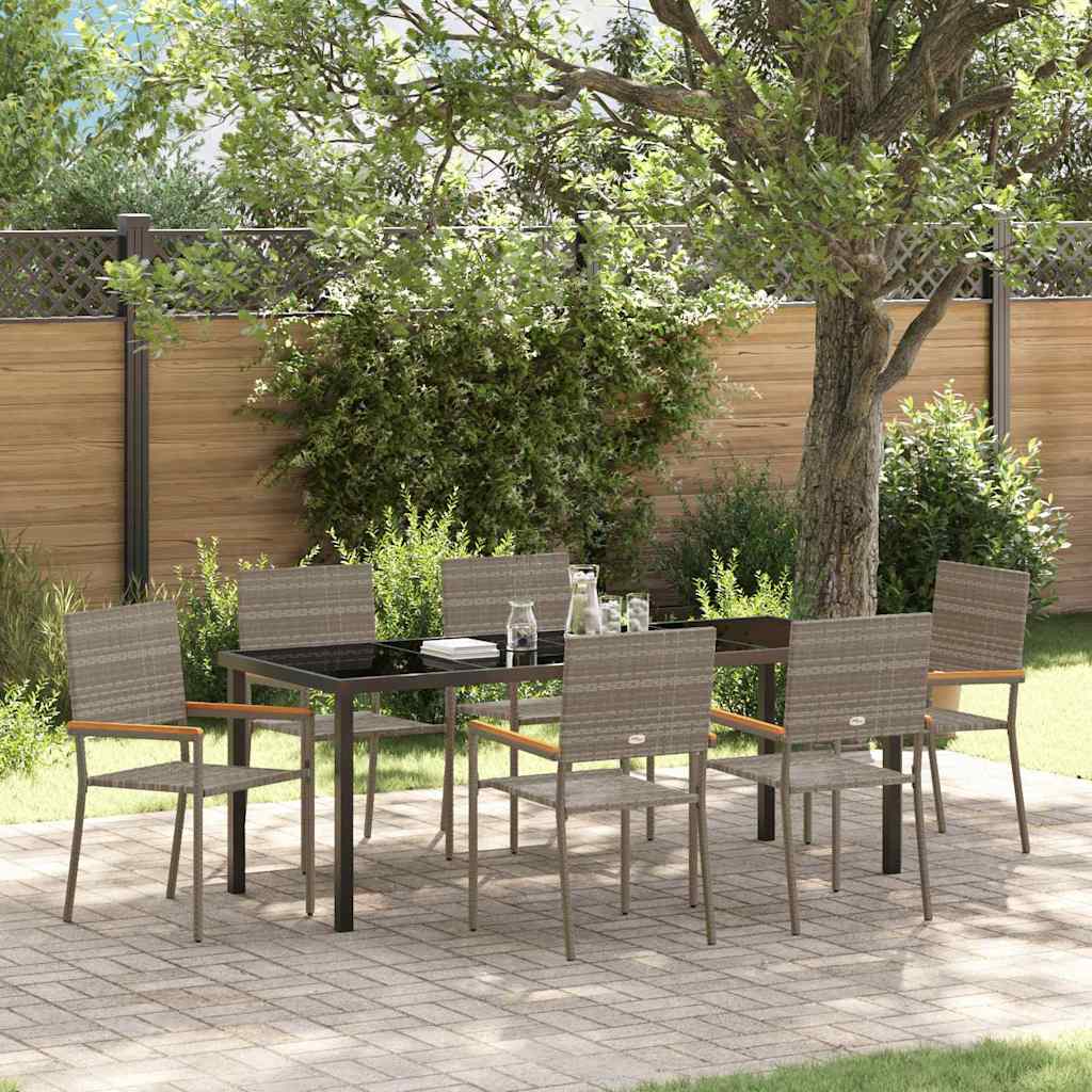 Garden Dining Set with Cushion 7 pcs Grey Poly Rattan
