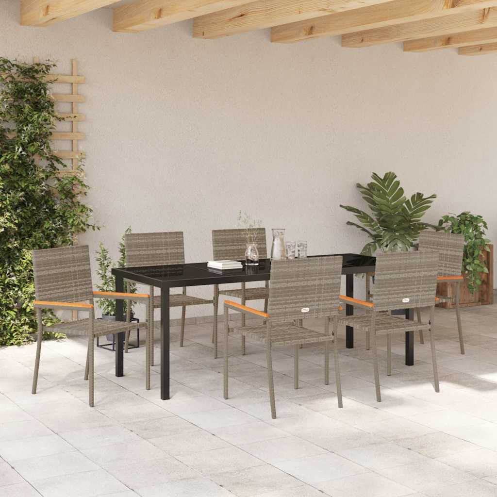 Garden Dining Set with Cushion 7 pcs Grey Poly Rattan