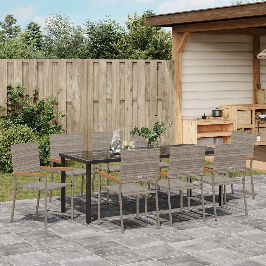 Garden Dining Set with Cushion 9 pcs Grey Poly Rattan