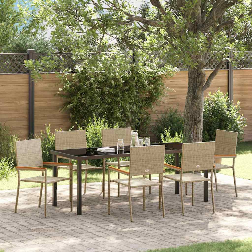 Garden Dining Set with Cushion 7 pcs Beige Poly Rattan
