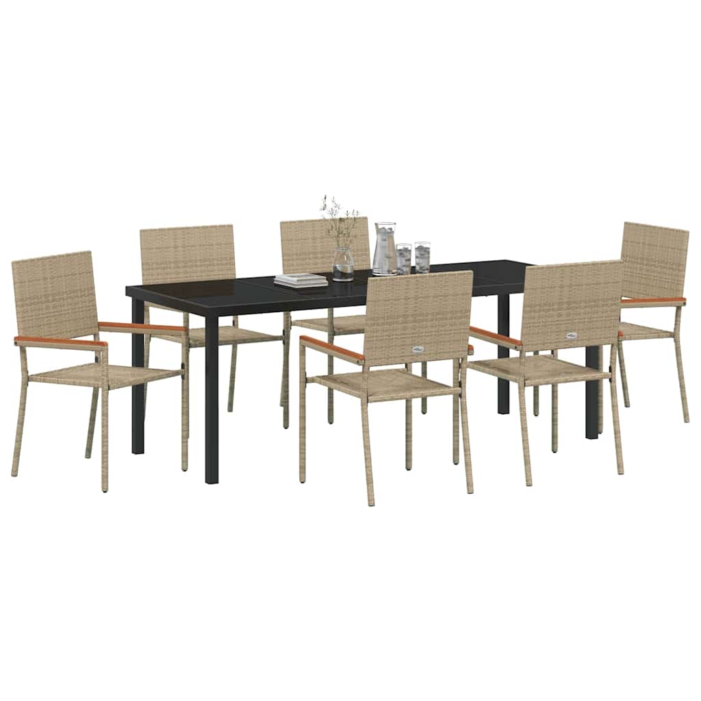 Garden Dining Set with Cushion 7 pcs Beige Poly Rattan