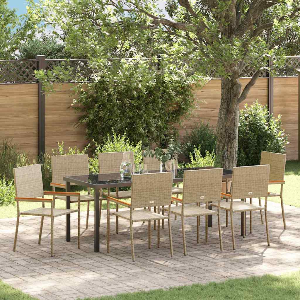Garden Dining Set with Cushion 9 pcs Beige Poly Rattan