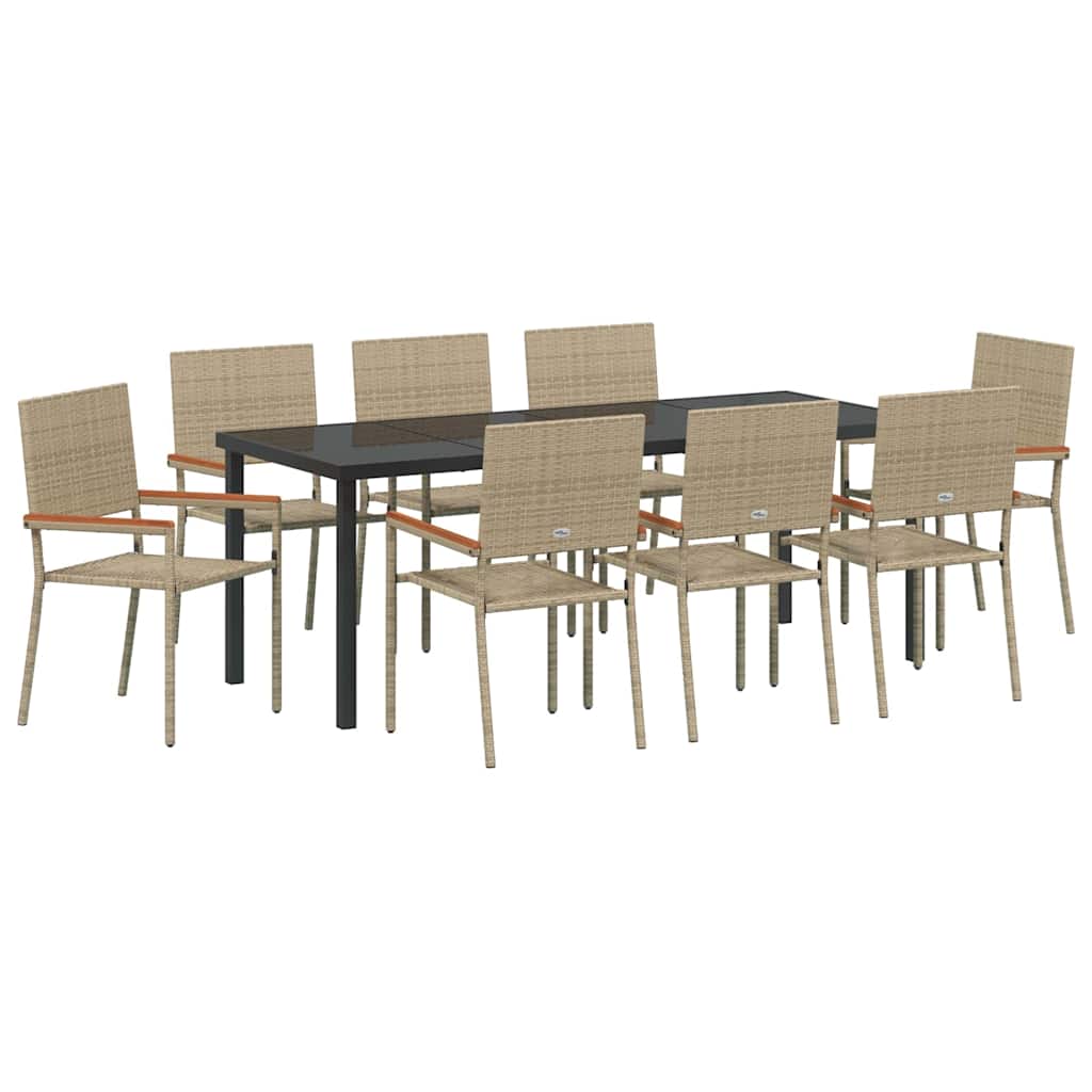Garden Dining Set with Cushion 9 pcs Beige Poly Rattan