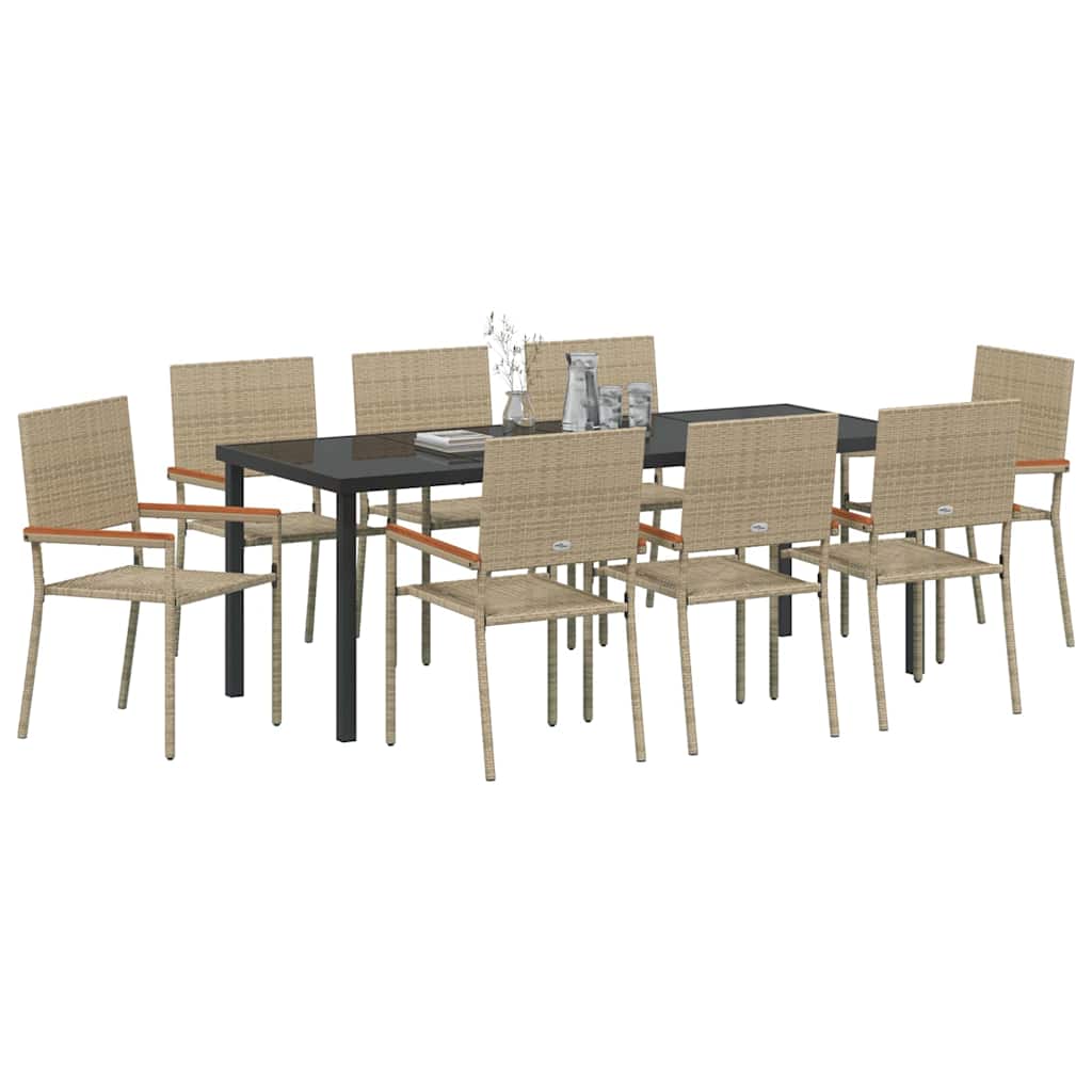 Garden Dining Set with Cushion 9 pcs Beige Poly Rattan