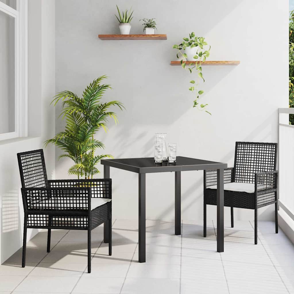 Garden Dining Set with Cushion 3 pcs Black Poly rattan