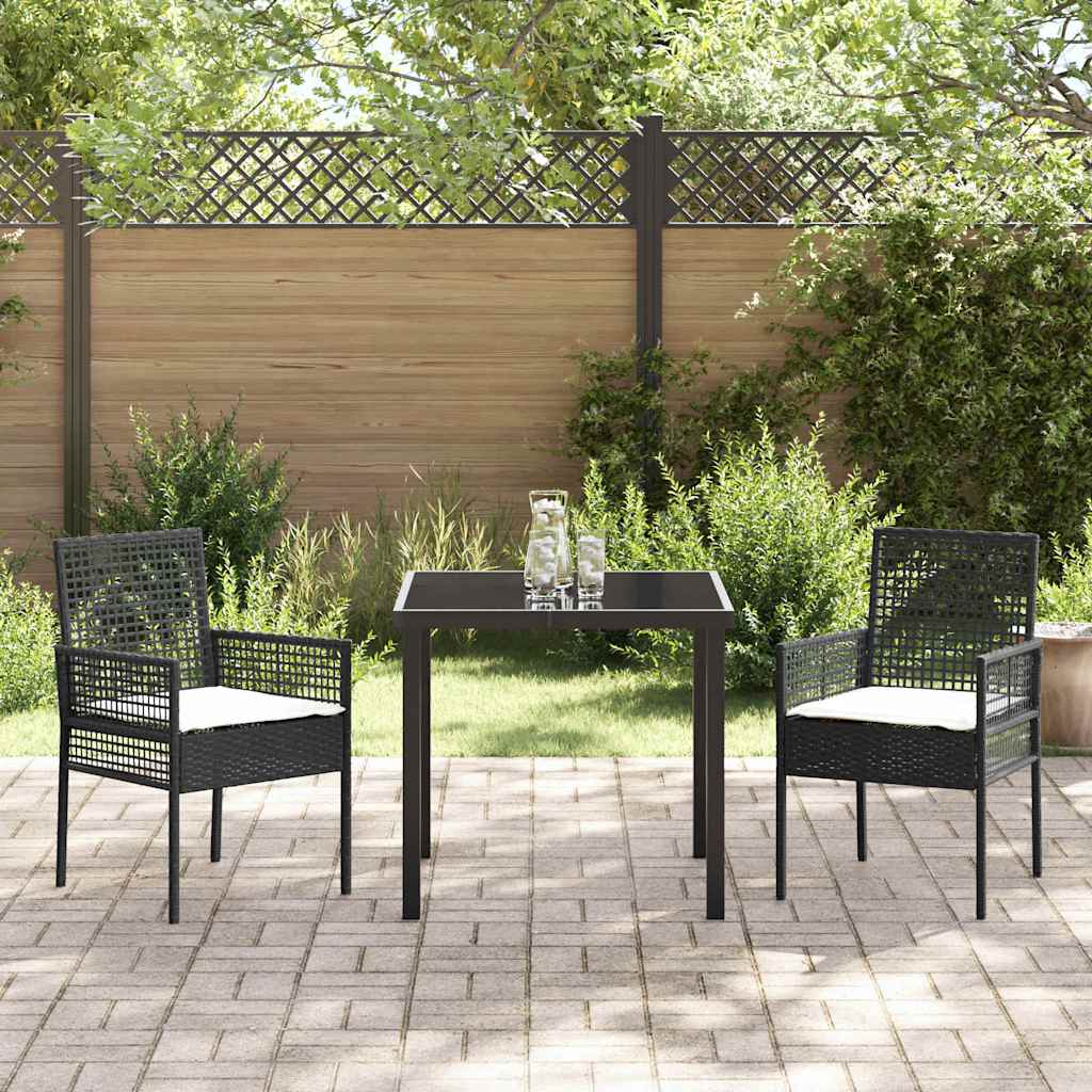 Garden Dining Set with Cushion 3 pcs Black Poly rattan