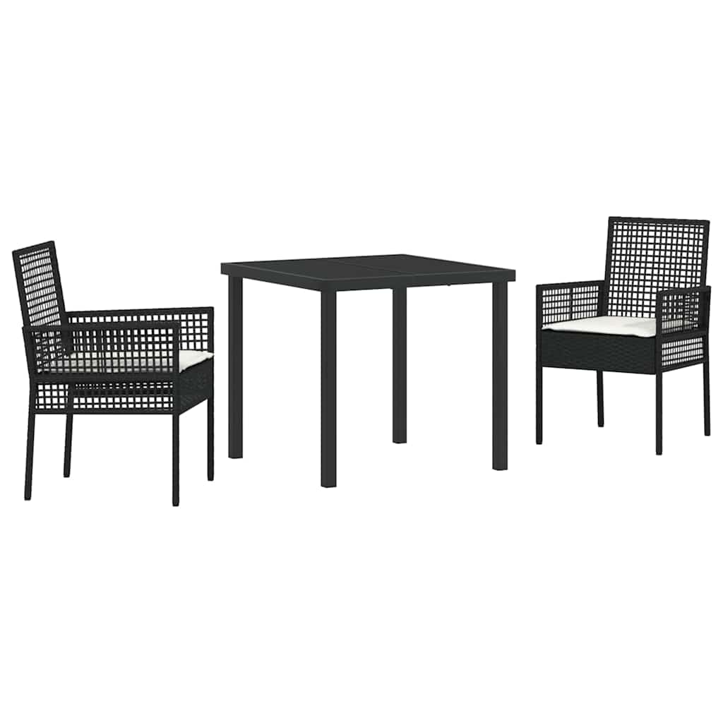 Garden Dining Set with Cushion 3 pcs Black Poly rattan