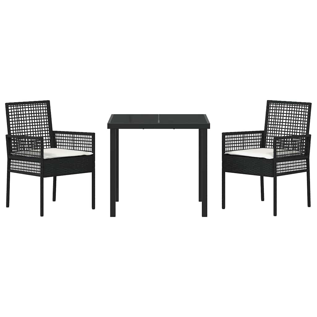 Garden Dining Set with Cushion 3 pcs Black Poly rattan