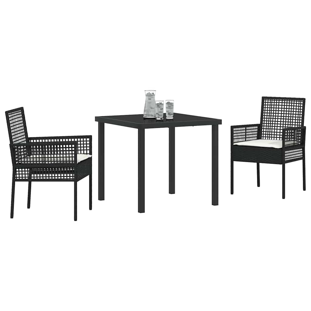 Garden Dining Set with Cushion 3 pcs Black Poly rattan