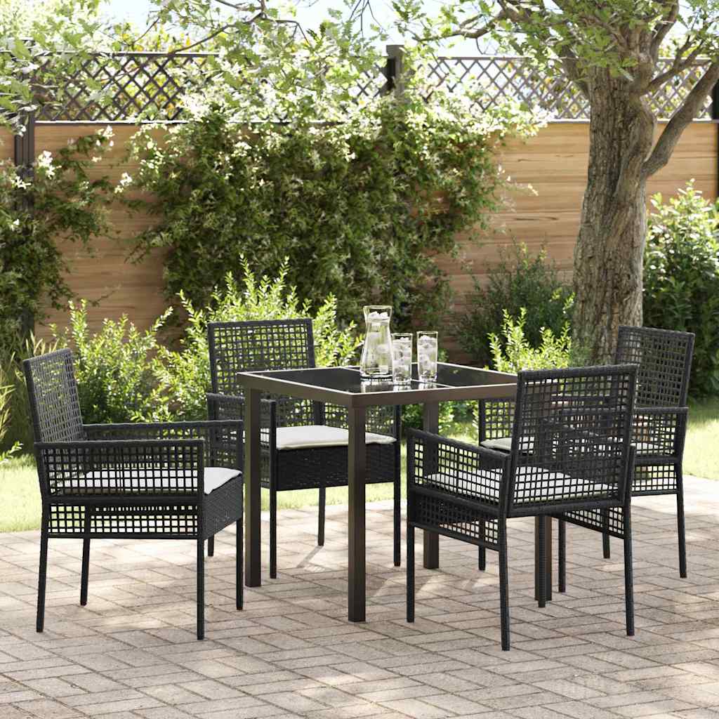 Garden Dining Set with Cushion 5 pcs Black Poly rattan