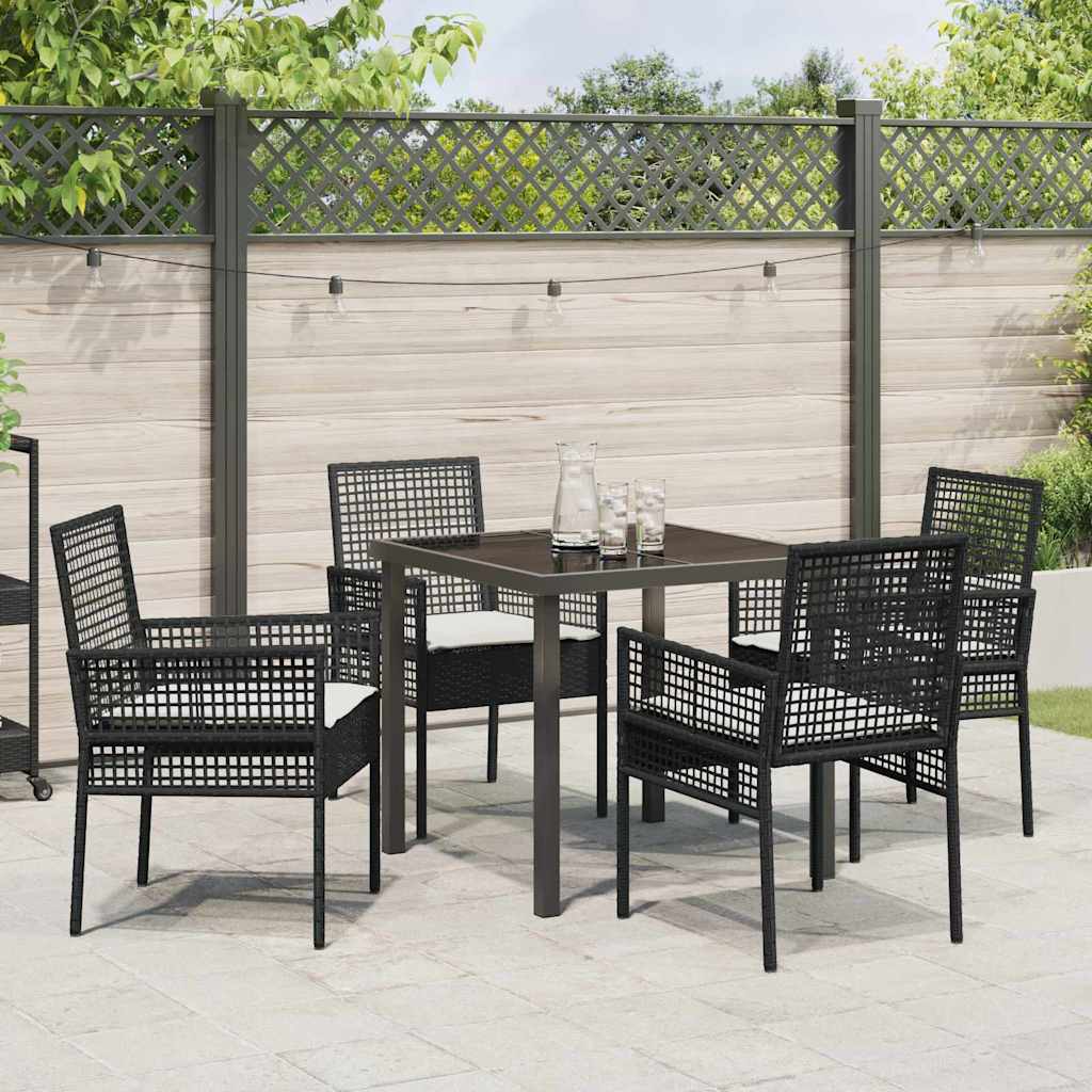 Garden Dining Set with Cushion 5 pcs Black Poly rattan