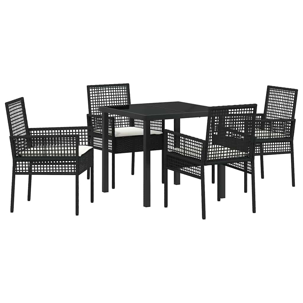 Garden Dining Set with Cushion 5 pcs Black Poly rattan
