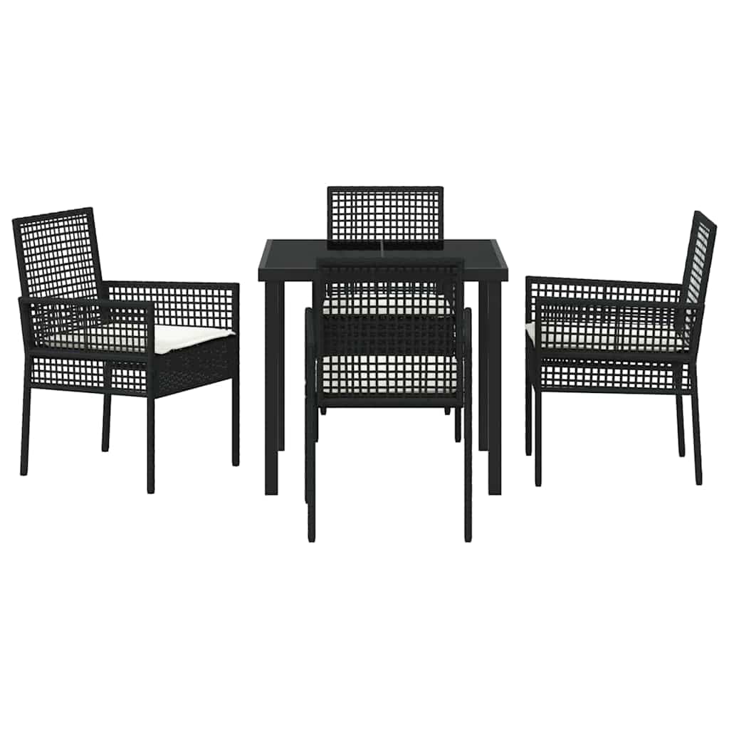Garden Dining Set with Cushion 5 pcs Black Poly rattan