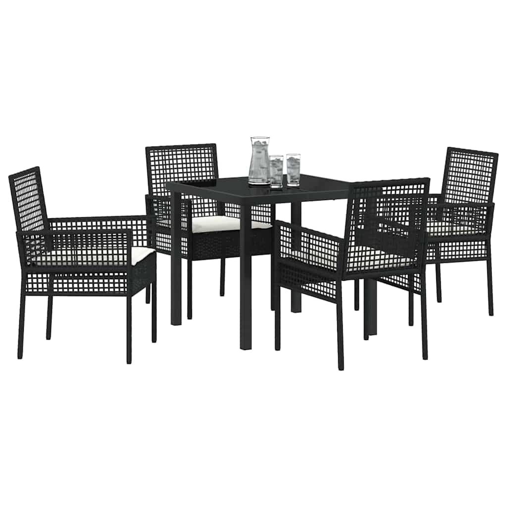 Garden Dining Set with Cushion 5 pcs Black Poly rattan