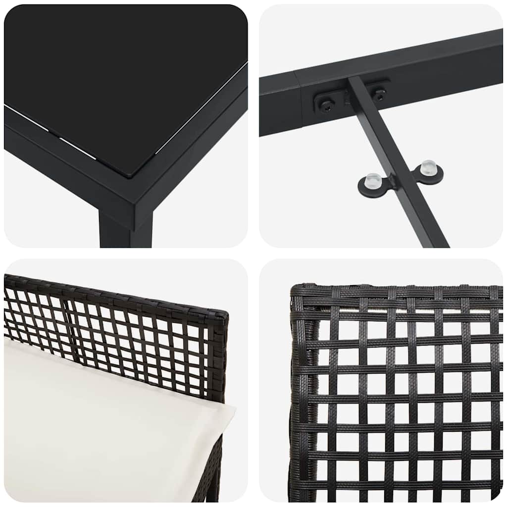 Garden Dining Set with Cushion 5 pcs Black Poly rattan